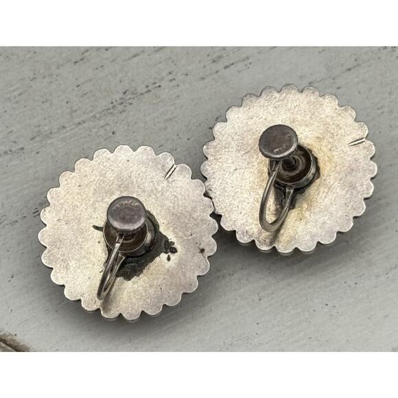 Old Fred Harvey Era Bead Center Native American Sterling Earrings 12.16G - Picture 3 of 5